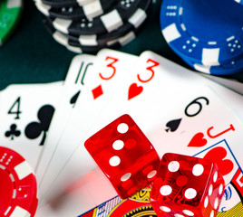 Chips and cards on casino table