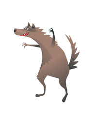 Wolf scary and funny beast character cute cartoon for kids isolated.