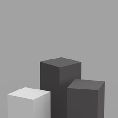 3d gray and white black cubes square podium minimal studio background. Abstract 3d geometric shape object illustration render.Display for product business online.