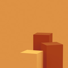3d orange brown cubes square podium minimal studio background. Abstract 3d geometric shape object illustration render. Display for cosmetic perfume fashion product. Natural color tones.