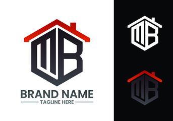 Initial Letter M B Logo with roof, Real estate logo design concept