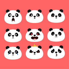 panda character emotions set, panda in flat style of vector