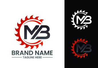 Initial Letter M B Logo with Saw, woodworking logo concept design.