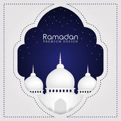 Ramadan Kareem greeting card with 3d cut mosque design background. Vector illustration.