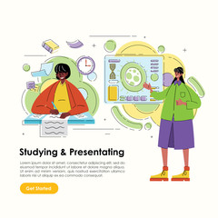 Women Illustration Working For Writer and Presentating