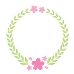 桜の花びらが可愛いパステルカラーの春のフェア用月桂樹、フレームベクター素材
