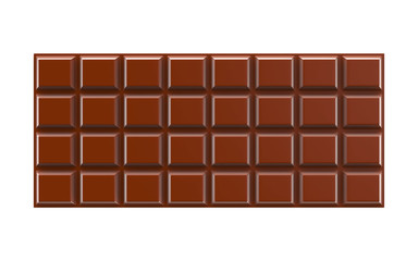 Chocolate bar isolated on white background. top view, 3d rendering