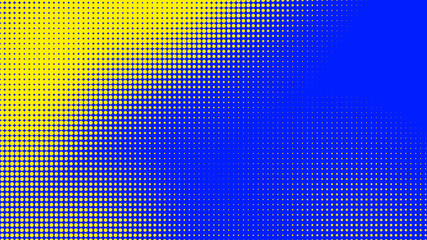 Fototapeta premium Dots halftone blue yellow color pattern gradient texture with technology digital background. Dots pop art comics with summer background.