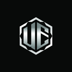 Initial Letters UE Hexagon Logo Design