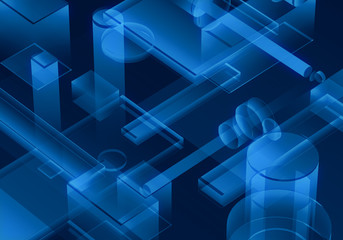 Fototapeta premium Cyber blue isometric neon city virtual reality background. Abstract technology innovation future digital background. 3d rendering.