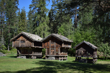 Njardarheimrn. Viking ancient village, old houses in Norway