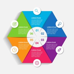Hexagon infographic design template with steps 6 for business
