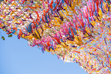 Fototapeta premium Colored fabric stretched in the city