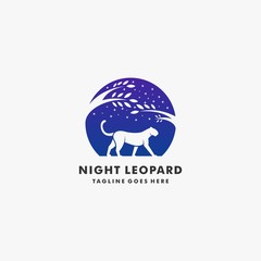 Vector Logo Illustration Leopard Walking Silhouette Style.