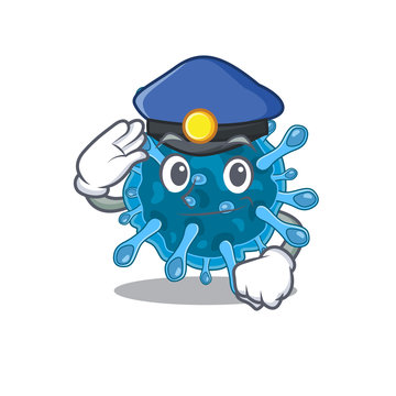 A picture of microscopic corona virus performed as a Police officer