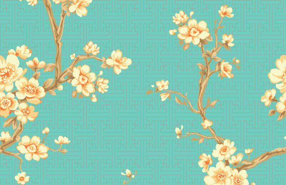 Artistic expression of Oriental culture, patterns of Chinese style, patterns of flowers, birds and plants