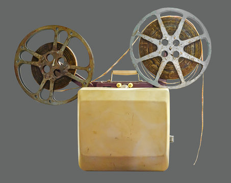 recommend clip art: Vintage portable Film Cinema Projector on isolated gray background with clipping path.