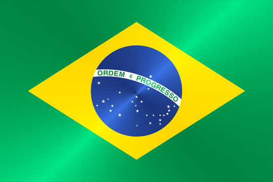 Brazilian flag in traditional colors and proportion. 3D illustration	