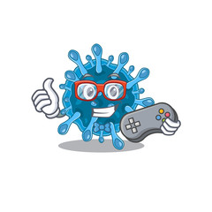 Cool gamer of microscopic corona virus mascot design style with controller