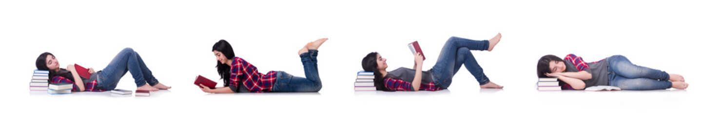 Student with books isolated on white