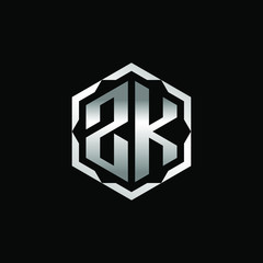 Initial Letters ZK Hexagon Logo Design