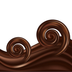 Chocolate wavy swirl background. Abstract satin chocolate waves. Vector illustration