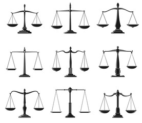 Scales of justice and law balance symbols - obrazy, fototapety, plakaty