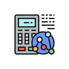 Calculator, calculation of daily calories, ingredient amount flat color icon.