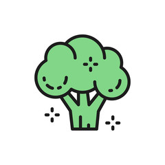 Broccoli, vegetable, healthy food flat color line icon.