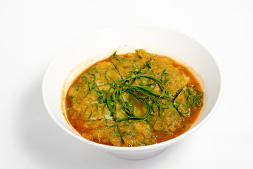 Thai food red curry white dish isolated