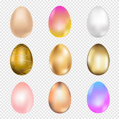 Happy Easter, 3D colourful easter eggs., Golden easter egg, Vector illustration. 