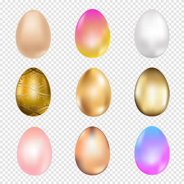 Happy Easter, 3D colourful easter eggs., Golden easter egg, Vector illustration. 