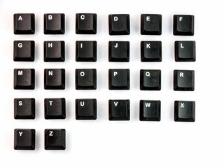 A-Z black computer keyboards botton on the White background.