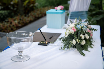 Decoration of the reception area for wedding guests.