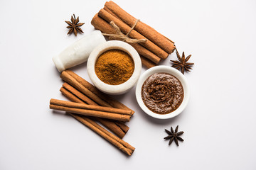 Cinnamon Honey Ayurvedic Face mask made using daalacheenee or Dalchini powder mixed with Shahad, selective focus