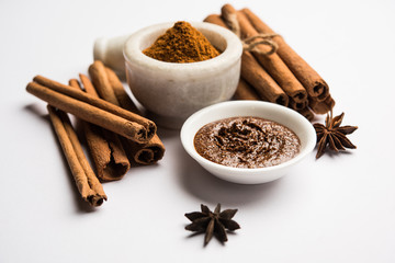 Cinnamon Honey Ayurvedic Face mask made using daalacheenee or Dalchini powder mixed with Shahad, selective focus