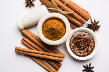 Cinnamon Honey Ayurvedic Face mask made using daalacheenee or Dalchini powder mixed with Shahad, selective focus