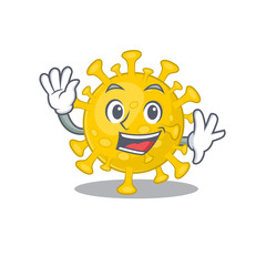 Fototapeta premium Smiley corona virus diagnosis cartoon mascot design with waving hand