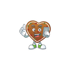 A sweet gingerbread love cartoon design style speaking on phone