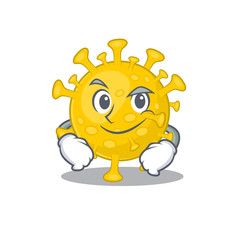 Funny corona virus diagnosis mascot character showing confident gesture