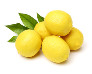 Ripe lemons on white background