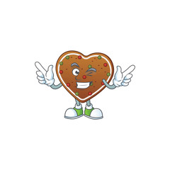 Funny gingerbread love cartoon design style with wink eye face