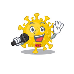 Cute corona virus diagnosis sings a song with a microphone
