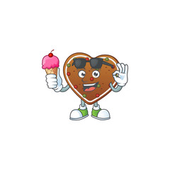 cartoon character of gingerbread love enjoying an ice cream