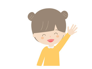 Girl raising hand with a smile