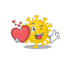 A romantic cartoon design of corona virus diagnosis holding heart