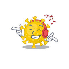 Fototapeta premium enjoying music corona virus diagnosis cartoon mascot design