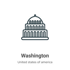 Washington outline vector icon. Thin line black washington icon, flat vector simple element illustration from editable united states concept isolated stroke on white background