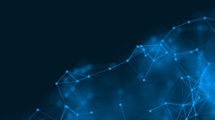 Abstract technology background with blue futuristic connection glowing lines and dots. Communication concept. Plexus structure. Illustration, science, business, network, digital, data. 3D rendering