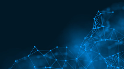 Abstract technology background with blue futuristic connection glowing lines and dots. Communication concept. Plexus structure. Illustration, science, business, network, digital, data. 3D rendering
